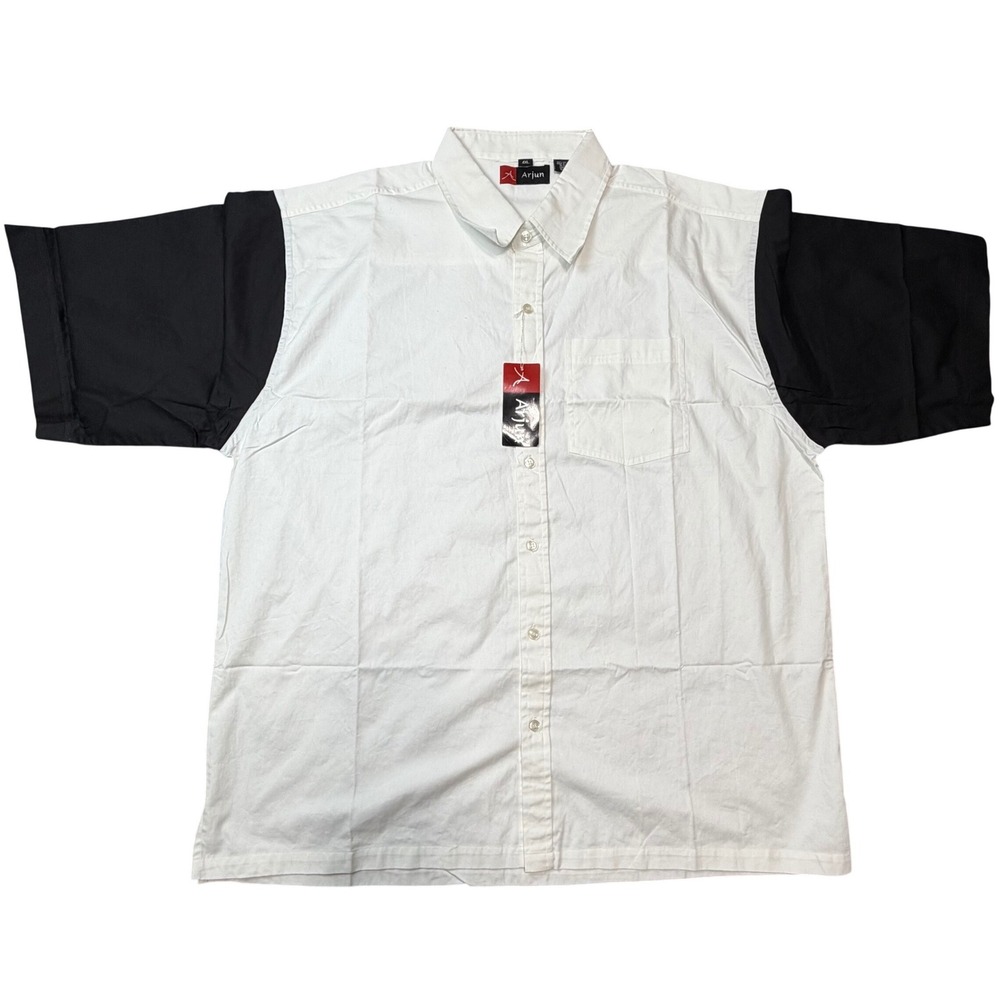 VTG Y2K Arjun Mens White‎ Black Short Sleeve Button Down Shirt Big Tall 4XL NWOT